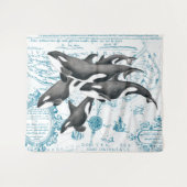 Orca walvissen: oud blauw wandkleed (Voorkant (horizontaal))