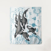 Orca walvissen: oud blauw wandkleed (Voorkant)