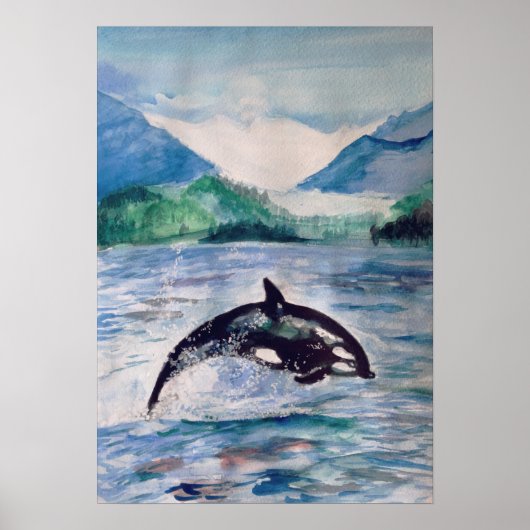 Orca, waterverf walvis, Poster waarde (Voorkant)