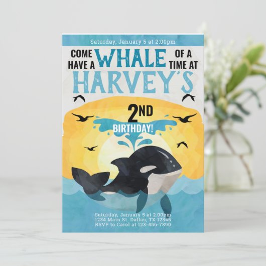 Orca Whale Birthday Party Invitation Invite Kaart (Staand voorkant)