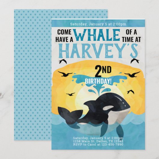 Orca Whale Birthday Party Invitation Invite Kaart (Voorkant / Achterkant)