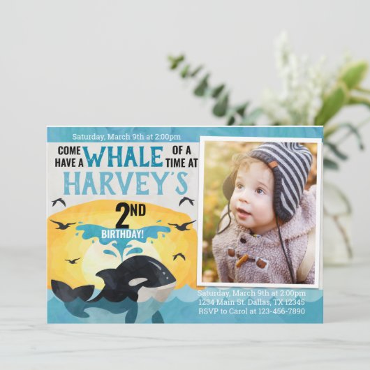 Orca Whale Birthday Party Invitation Invite Kaart (Staand voorkant)
