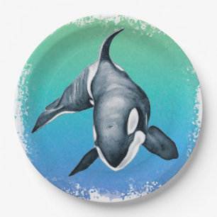 Orca Whale Blauwgroen kristal Papieren Bordje