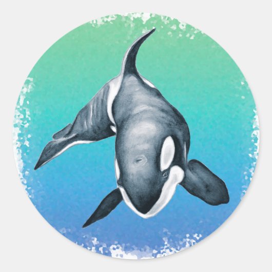 Orca Whale Blauwgroen kristal Ronde Sticker (Voorkant)