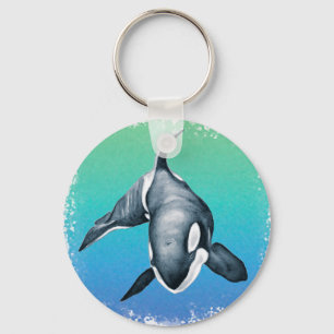 Orca Whale Blauwgroen kristal Sleutelhanger