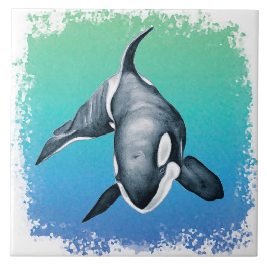 Orca Whale Blauwgroen kristal Tegeltje (Voorkant)