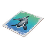 Orca Whale Blauwgroen kristal Tegeltje (Zijkant)
