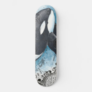 Orca Whale Blue Waterverf Nautical Map Skateboard