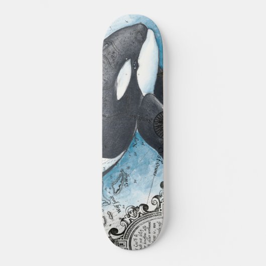 Orca Whale Blue Waterverf Nautical Map Skateboard (Voorkant)