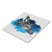 Orca Whale Blue Waterverf Tegeltje (Zijkant)