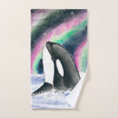 Orca Whale Galaxy Northern Lights Stars Aquarelle (Serviette à main)