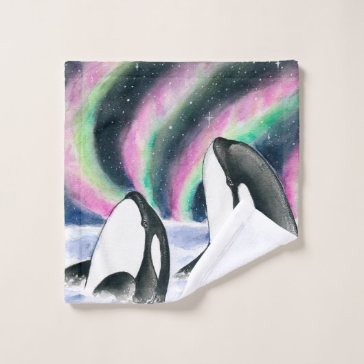 Orca Whale Galaxy Northern Lights Stars Aquarelle (Gant de toilette)