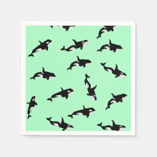 Orca Whale Illustration Pod Pattern Mint Servet