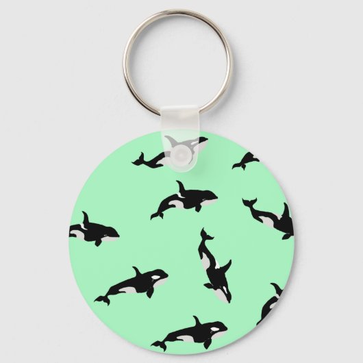 Orca Whale Illustration Pod Pattern Mint Sleutelhanger (Voorkant)