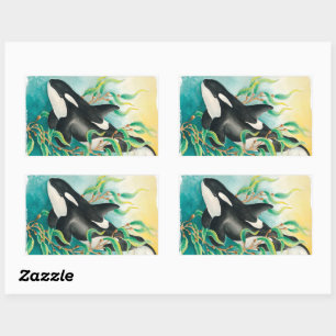 Orca Whale in Kelp Waterverf Art Rechthoekige Sticker