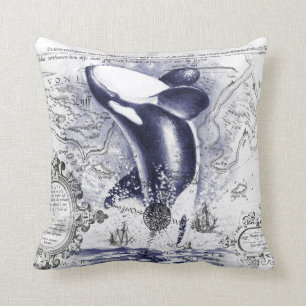 Orca Whale  Map Blue Kussen