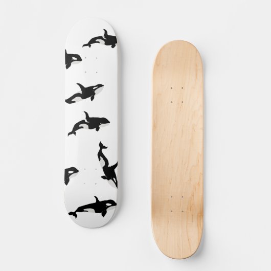 Orca Whale Pod Pattern White Skateboard (Voorkant)