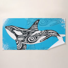 Orca Whale Tribal Blue Bad Handdoek