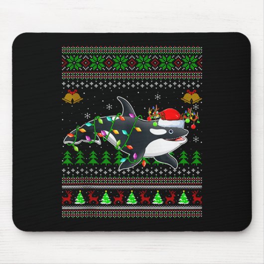 Orca Whale Ugly Christmas Sweaters Santa Sea Anima Muismat (Voorkant)