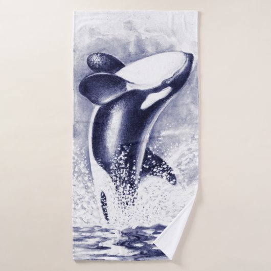 Orca Whale Waterverf Blue Bad Handdoek (Badhanddoek)
