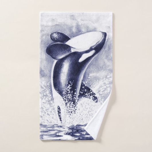 Orca Whale Waterverf Blue Bad Handdoek (Handdoek)