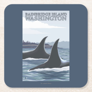 Orca Whales #1 - Bainbridge Island, Washington Vierkante Kartonnen Onderzetter