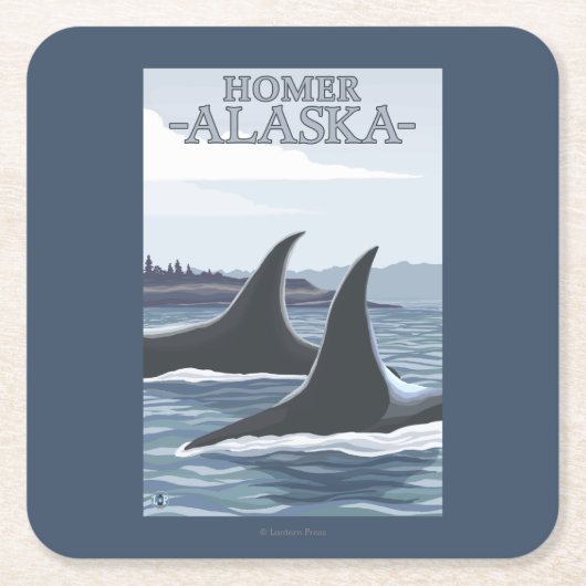 Orca Whales #1 - Homer, Alaska Vierkante Kartonnen Onderzetter (Voorkant)