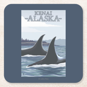 Orca Whales #1 - Kenai, Alaska Vierkante Kartonnen Onderzetter