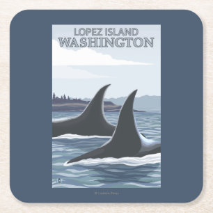 Orca Whales #1 - Lopez, Washington Vierkante Kartonnen Onderzetter