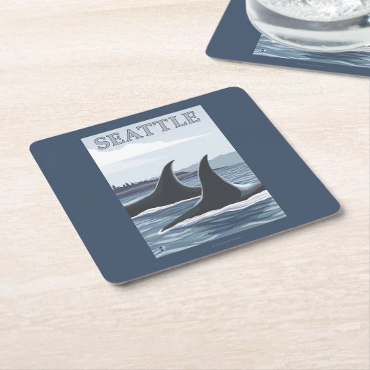 Orca Whales #1 - Seattle, Washington Vierkante Kartonnen Onderzetter (Schuin)