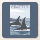 Orca Whales #1 - Seattle, Washington Vierkante Kartonnen Onderzetter (Voorkant)