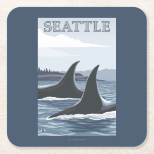 Orca Whales #1 - Seattle, Washington Vierkante Kartonnen Onderzetter