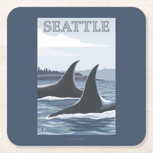 Orca Whales #1 - Seattle, Washington Vierkante Kartonnen Onderzetter (Voorkant)