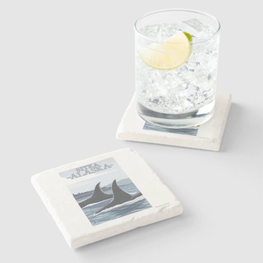Orca Whales #1 - Sitka, Alaska Stenen Onderzetter (Zijkant)