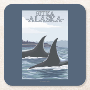 Orca Whales #1 - Sitka, Alaska Vierkante Kartonnen Onderzetter