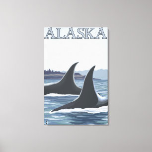 Orca Whales #1 - Vintage Travel Poster Canvas Afdruk