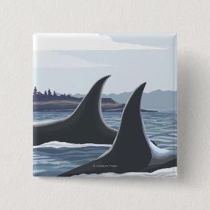 Orca Whales #1 - Vintage Travel Poster Vierkante Button 5,1 Cm