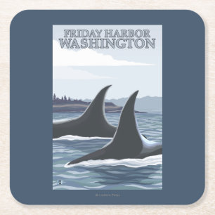 Orca Whales #1 - Vrijdag Harbour, Washington Vierkante Kartonnen Onderzetter