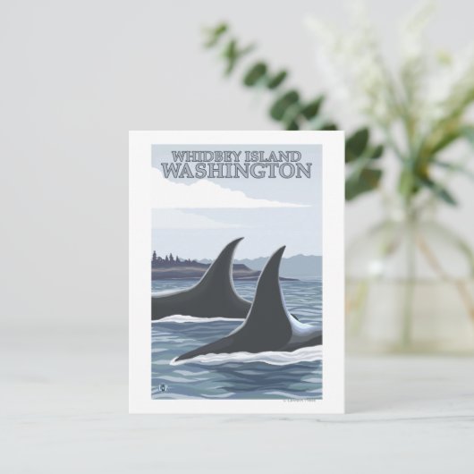 Orca Whales #1 - Whidbey, Washington Briefkaart (Staand voorkant)
