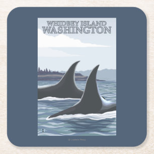 Orca Whales #1 - Whidbey, Washington Vierkante Kartonnen Onderzetter