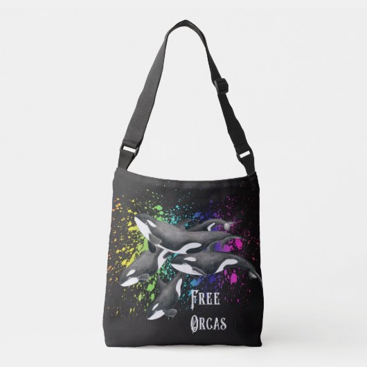 Orca Whales Waterverf Splash Black Crossbody Tas (Voorkant)