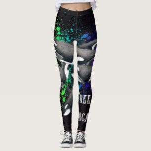 Orca Whales Waterverf Splash Black Leggings