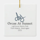 Orcas at Sunset Ceramic Ornament (Achterkant)
