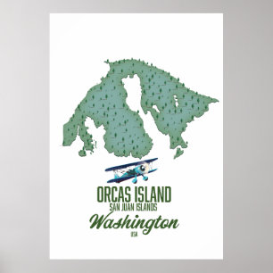 Orcas Island, Washington, VS kaart Poster