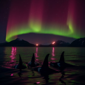 Orcas swim in Paarse Aurora - vulwalvis Legpuzzel