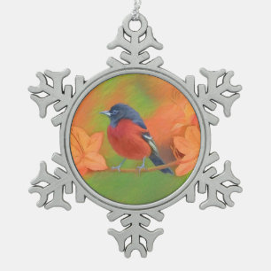 Orchard Oriole zangvogel schilderij originele voge Tin Sneeuwvlok Ornament