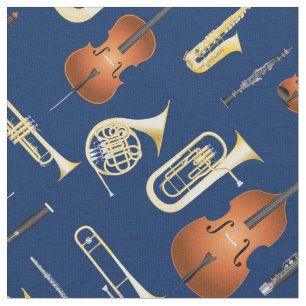 Orchestra Instruments Musician Decor Blue Stof