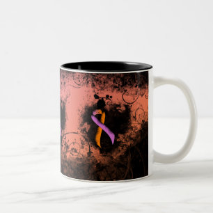 Orchid and Oranje Awareness Ribbon Grunge Heart Tweekleurige Koffiemok