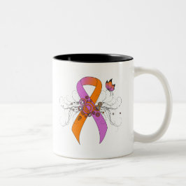Orchid and Oranje Awareness Ribbon with Butterfly Tweekleurige Koffiemok