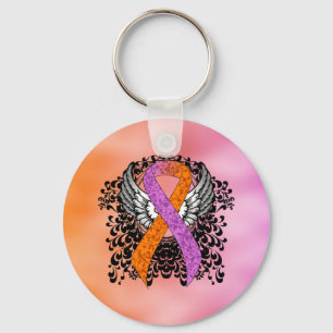 Orchid and Oranje Awareness Ribbon with Wings Sleutelhanger
